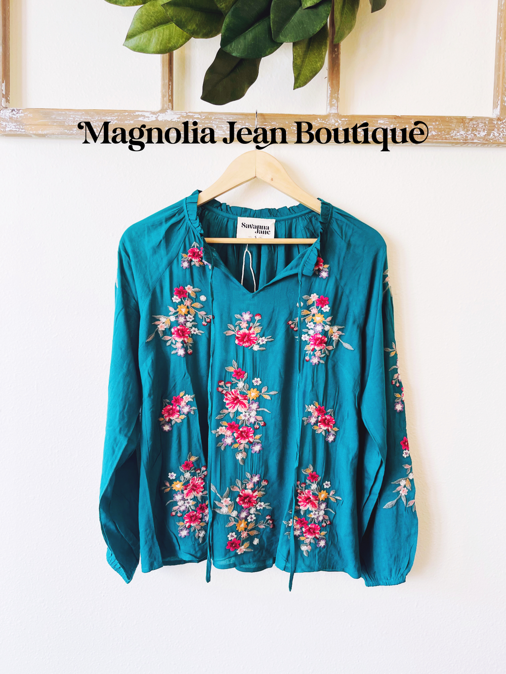 Walk The Line Teal Embroidery Top