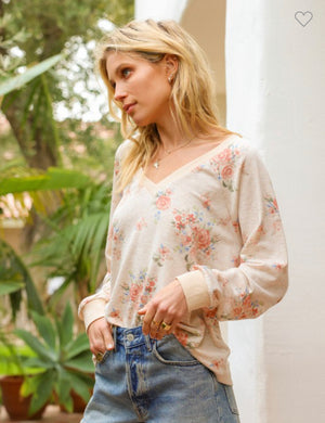 Beach Day French Terry Floral V Neck