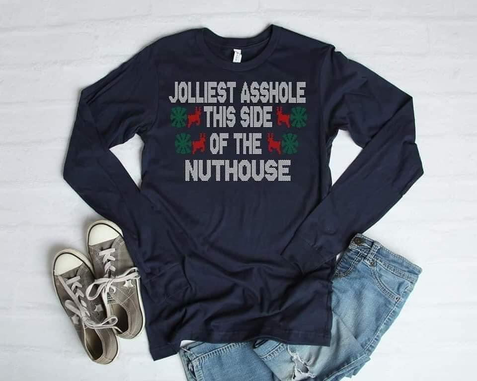Special Order  LARGE Jolliest Asshole Long Sleeve Navy Tee