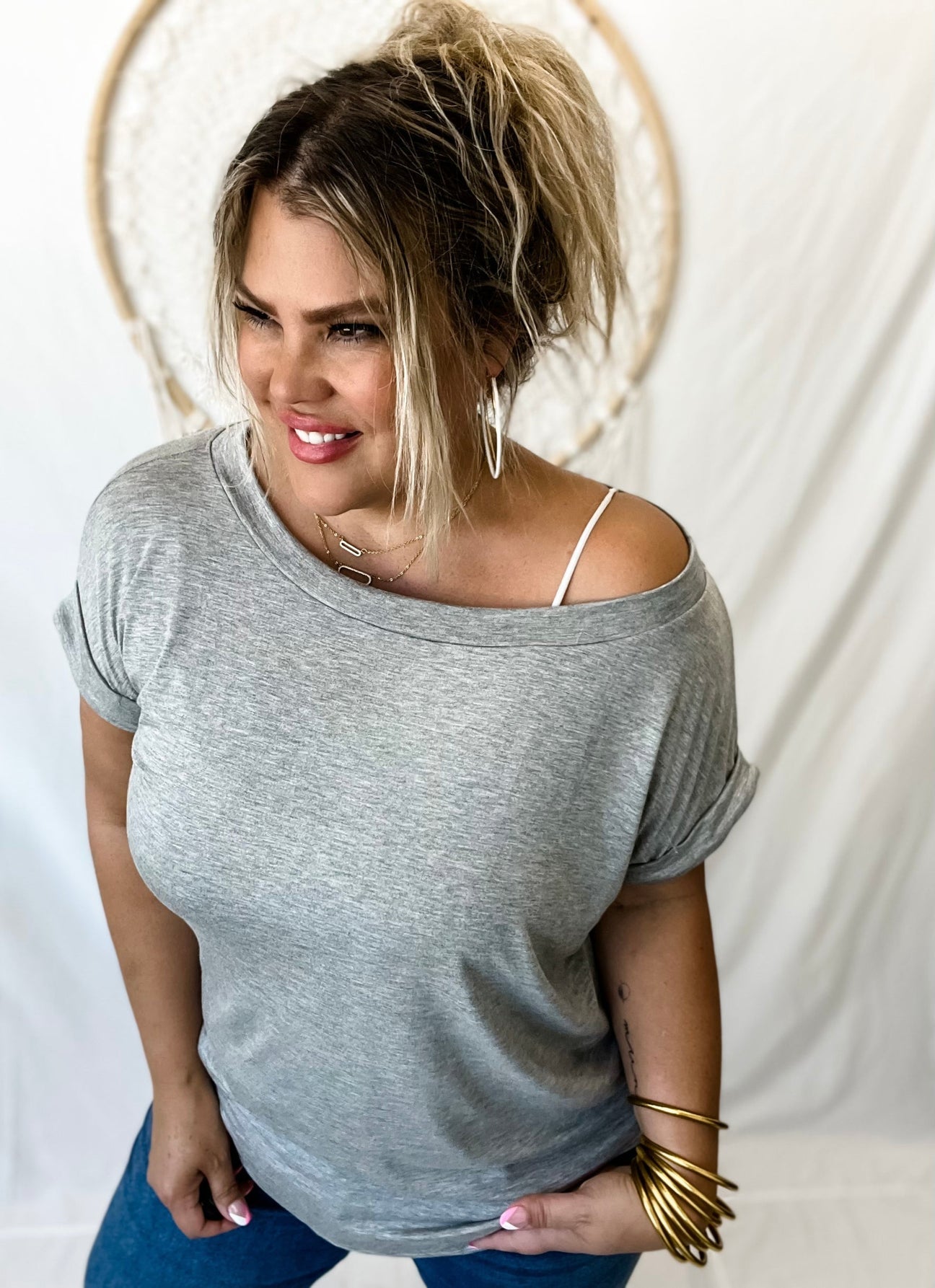 Emmie Cuff Sleeve Top Grey