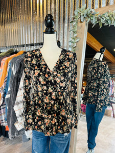 Coming Up Roses Black Floral Top