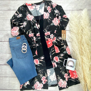 Colbie Cardigan Black Pink Bold Floral