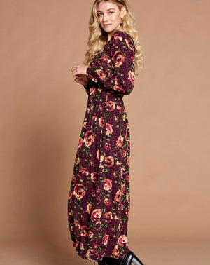 Stella Burgundy Floral Dress