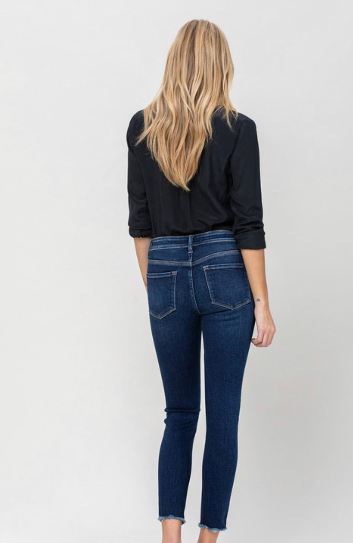 Emerson Dark Wash Mid Rise Skinny Jeans by Vervet