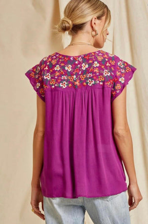 Made You Look Embroidery Top Purple