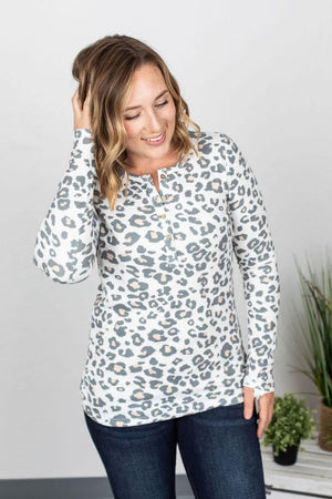 Harper Long Sleeve Henley Ivory Leopard