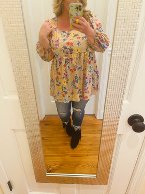 Spring Fling Taupe Floral Top
