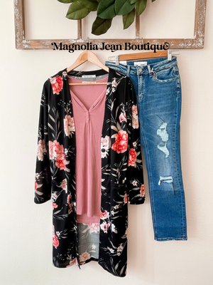 Colbie Cardigan Black Pink Bold Floral