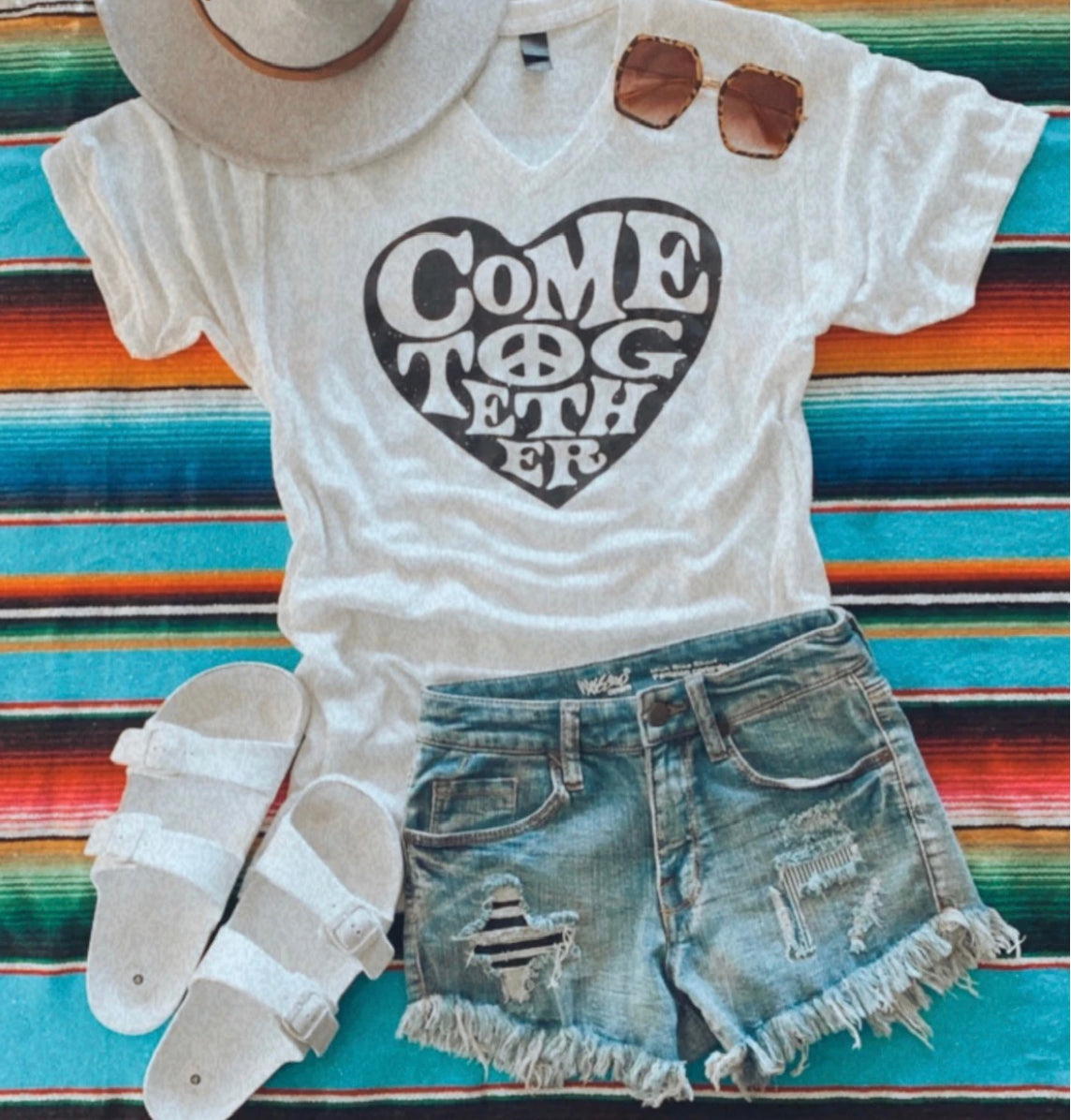 Come Together V Neck Tee White