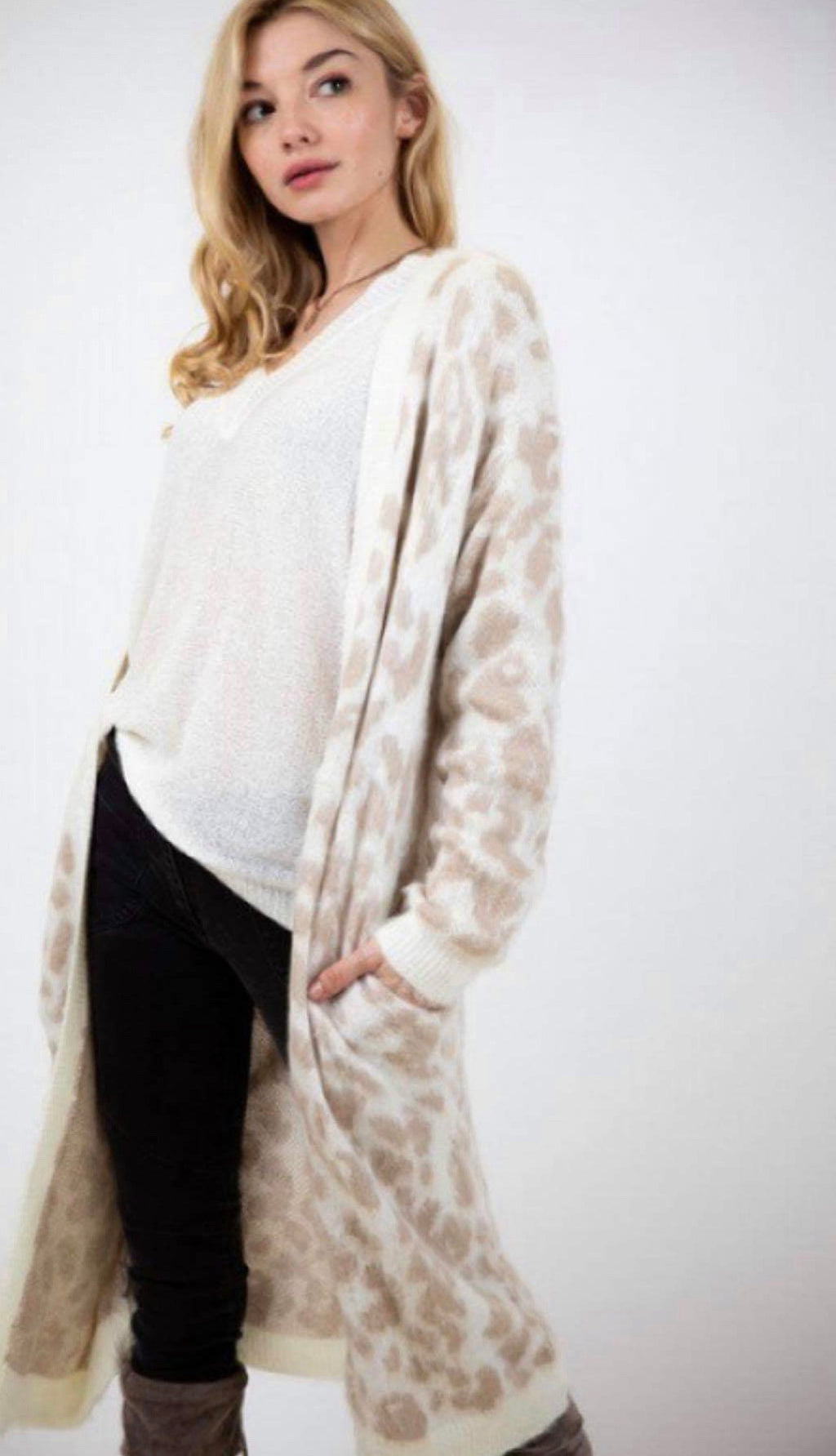 The Clara Taupe Leopard Cardigan