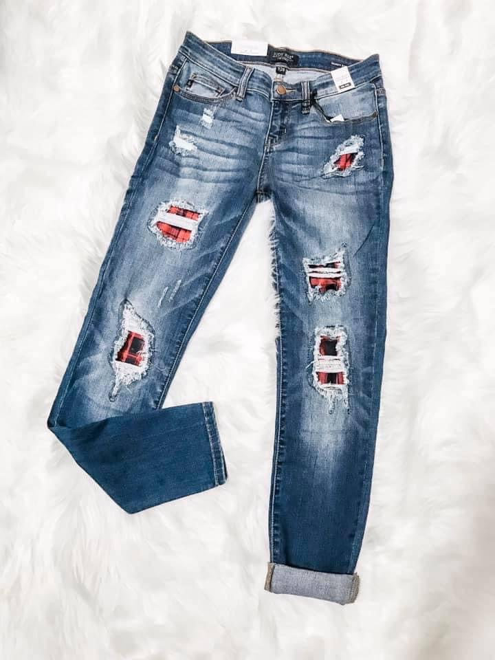 Judy Blue Plaid Patch Jeans