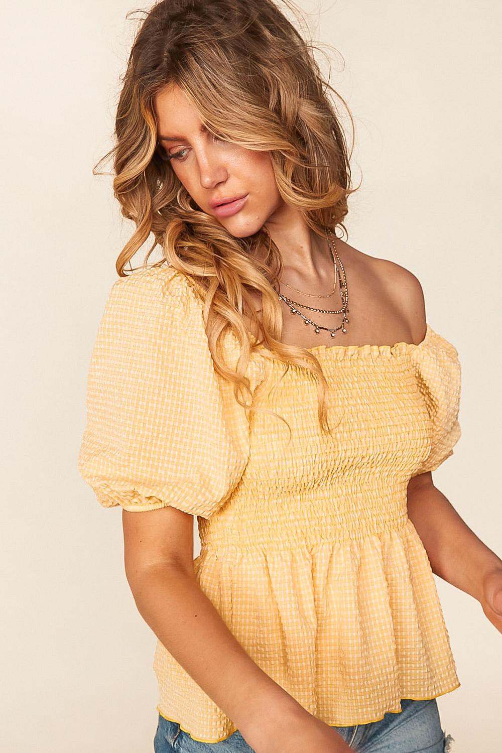 Sunny Days Ahead Smocked Yellow Gingham Top