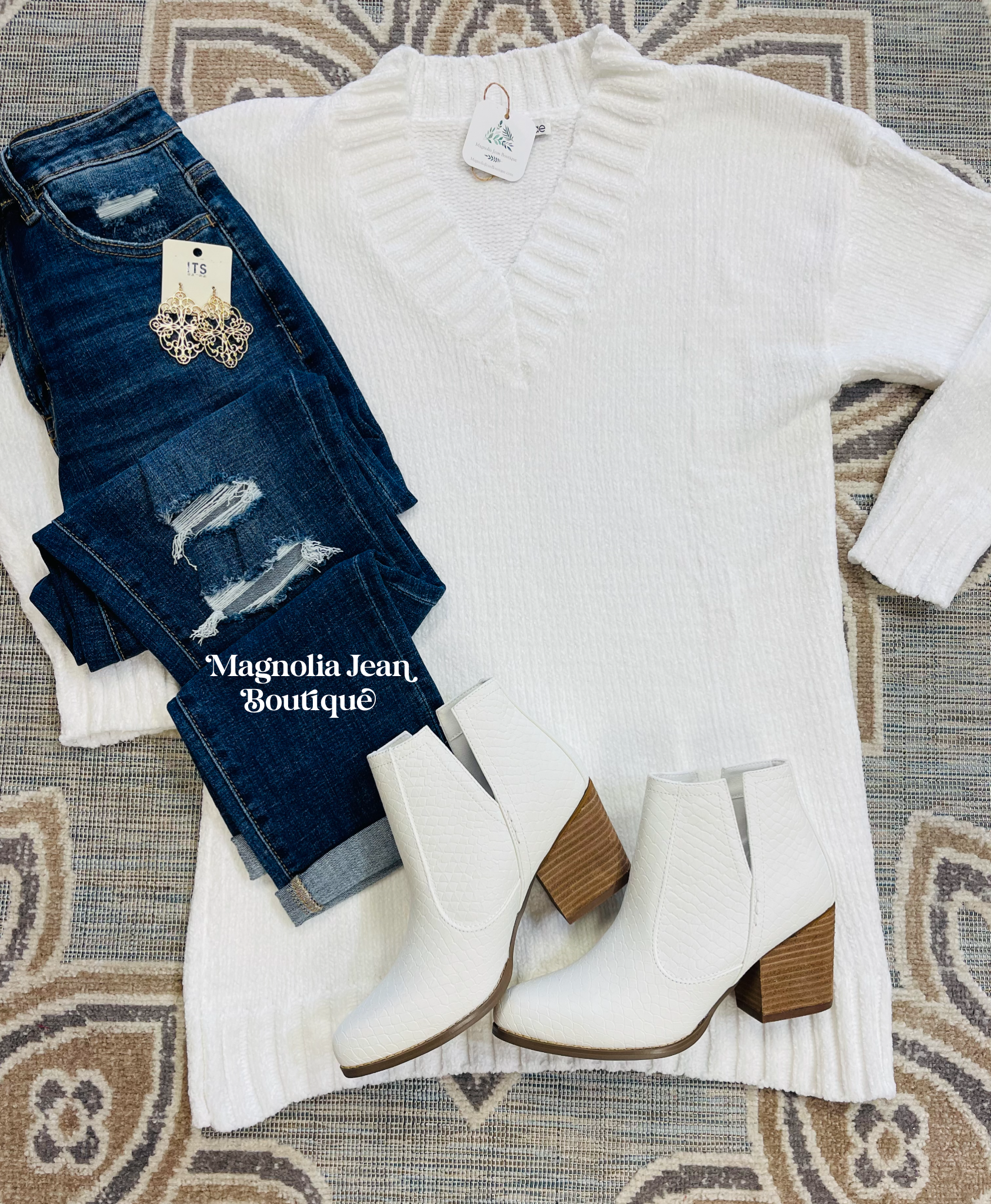 Chenille Tunic Sweater White