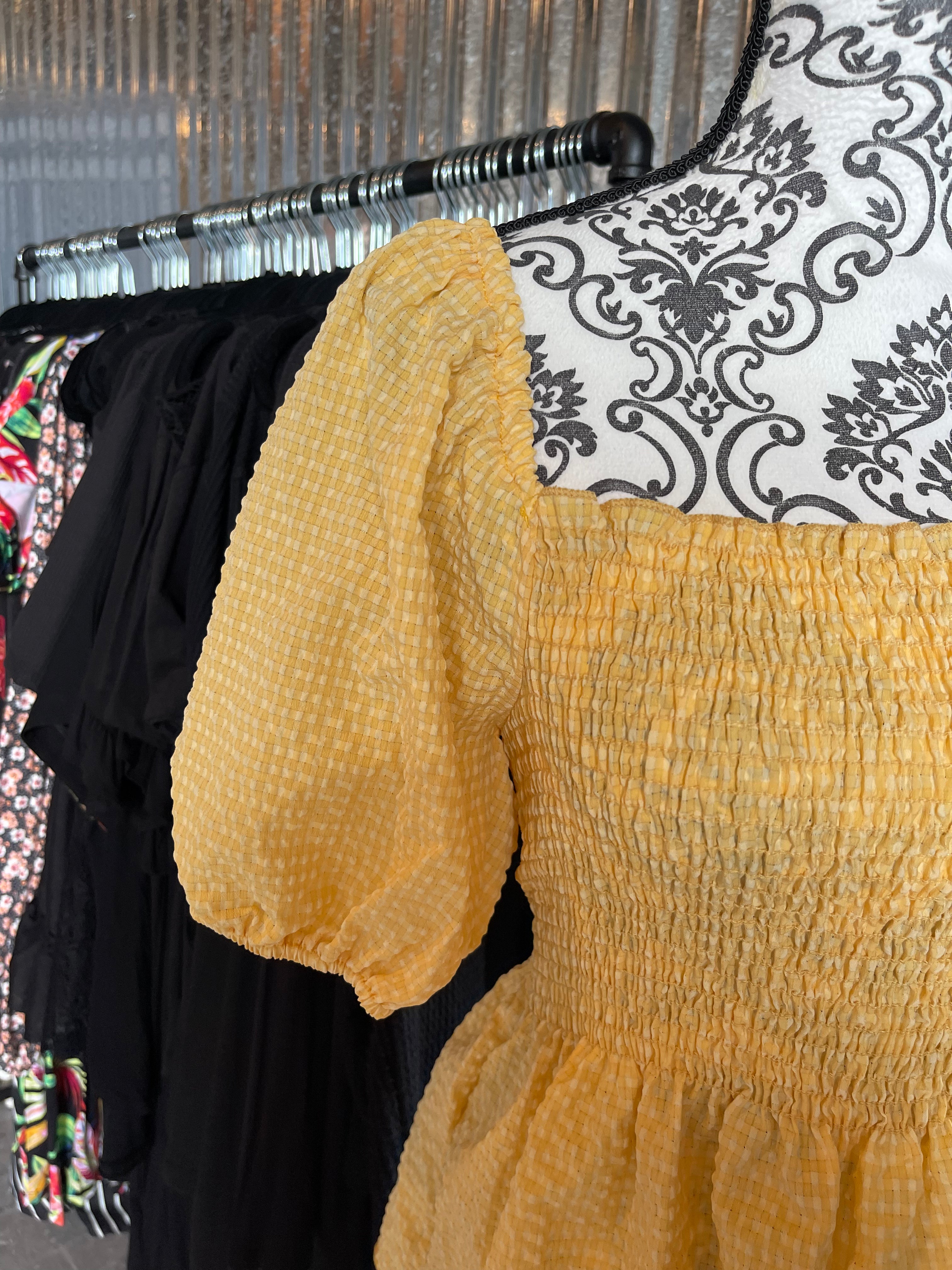 Sunny Days Ahead Smocked Yellow Gingham Top