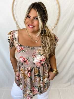 Sloane Top Taupe Floral