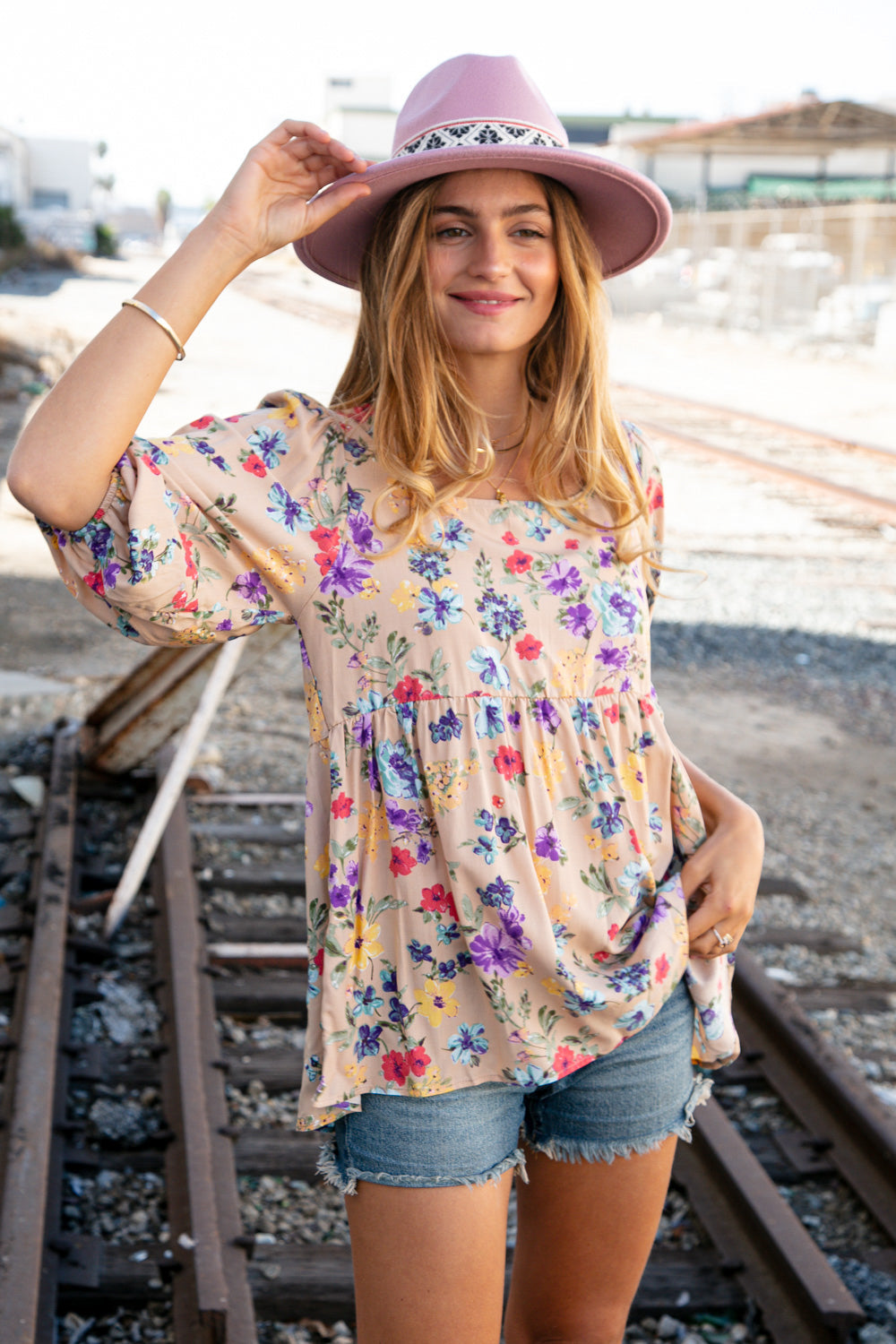 Spring Fling Taupe Floral Top