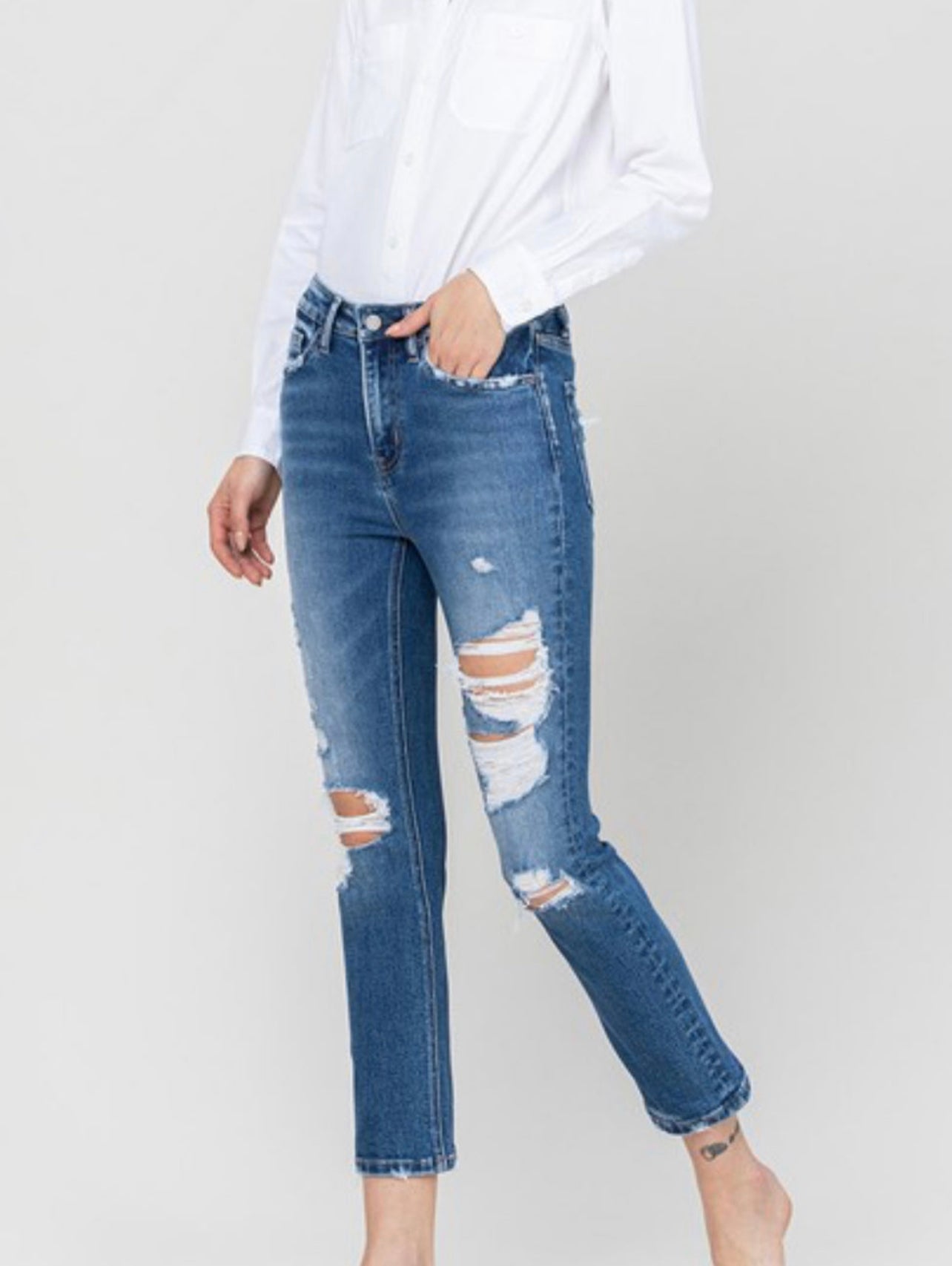Lucid Vervet Stretch Slim Straight Destroyed Jeans