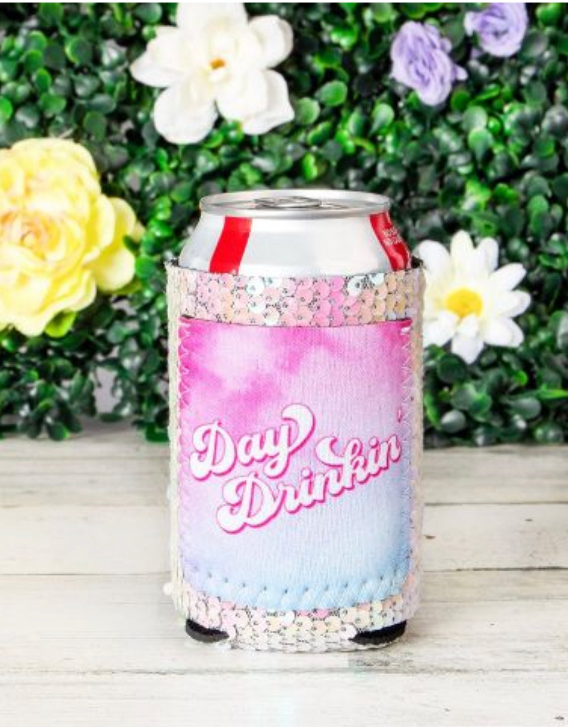 Peachy Keen Day Drinking Sequin Can Coolers