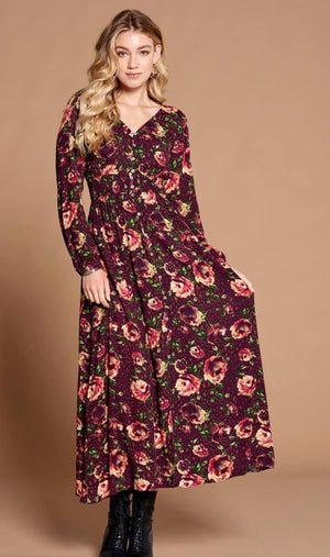 Stella Burgundy Floral Dress