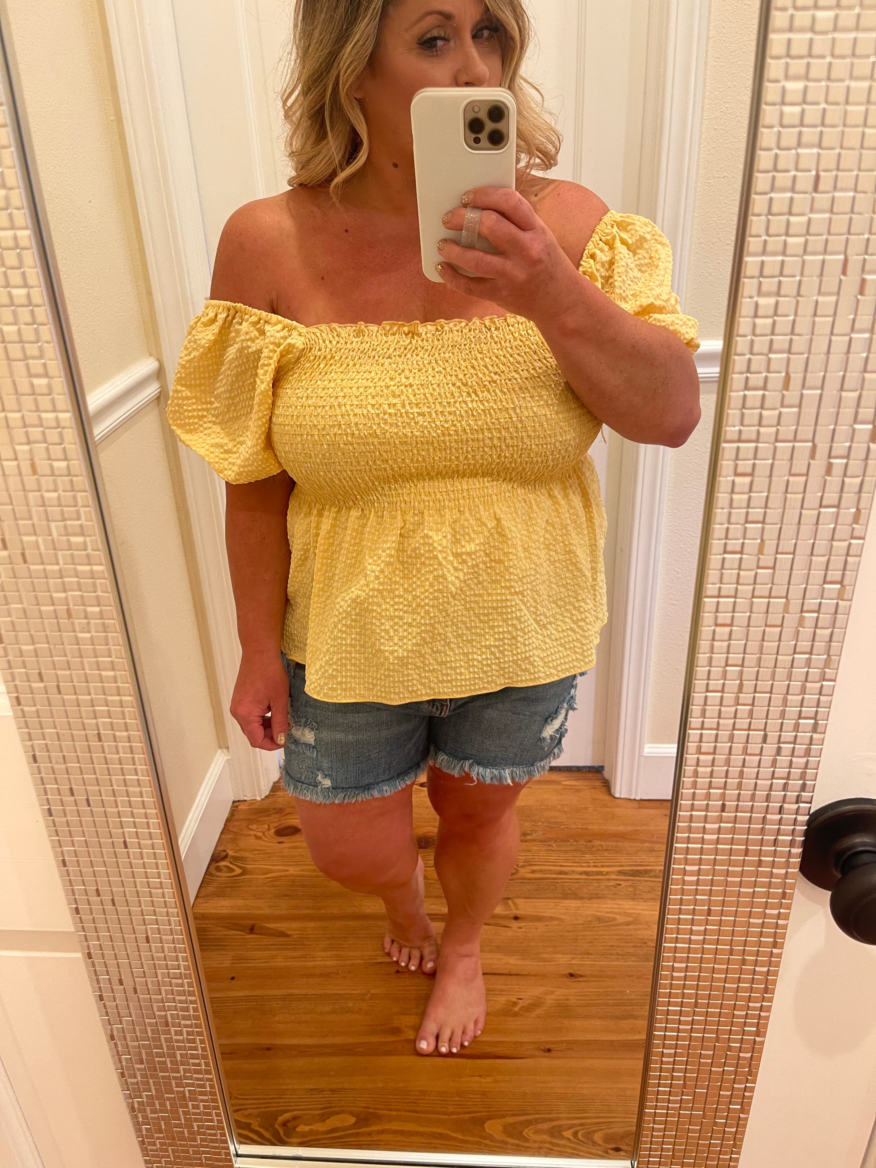 Sunny Days Ahead Smocked Yellow Gingham Top