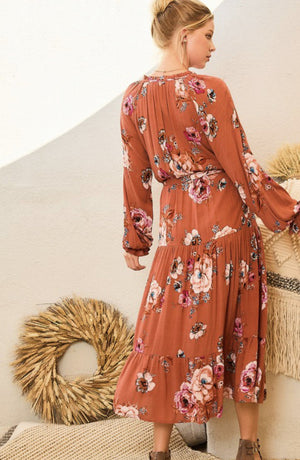 Blessed Life Rust Floral Maxi Dress