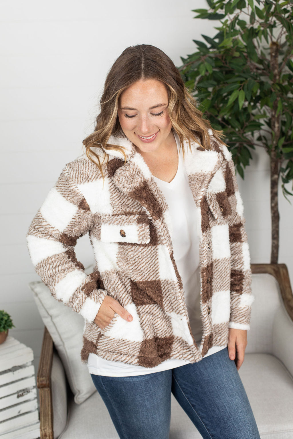 $20 Fundraiser Sherpa Shaket- Tan Plaid