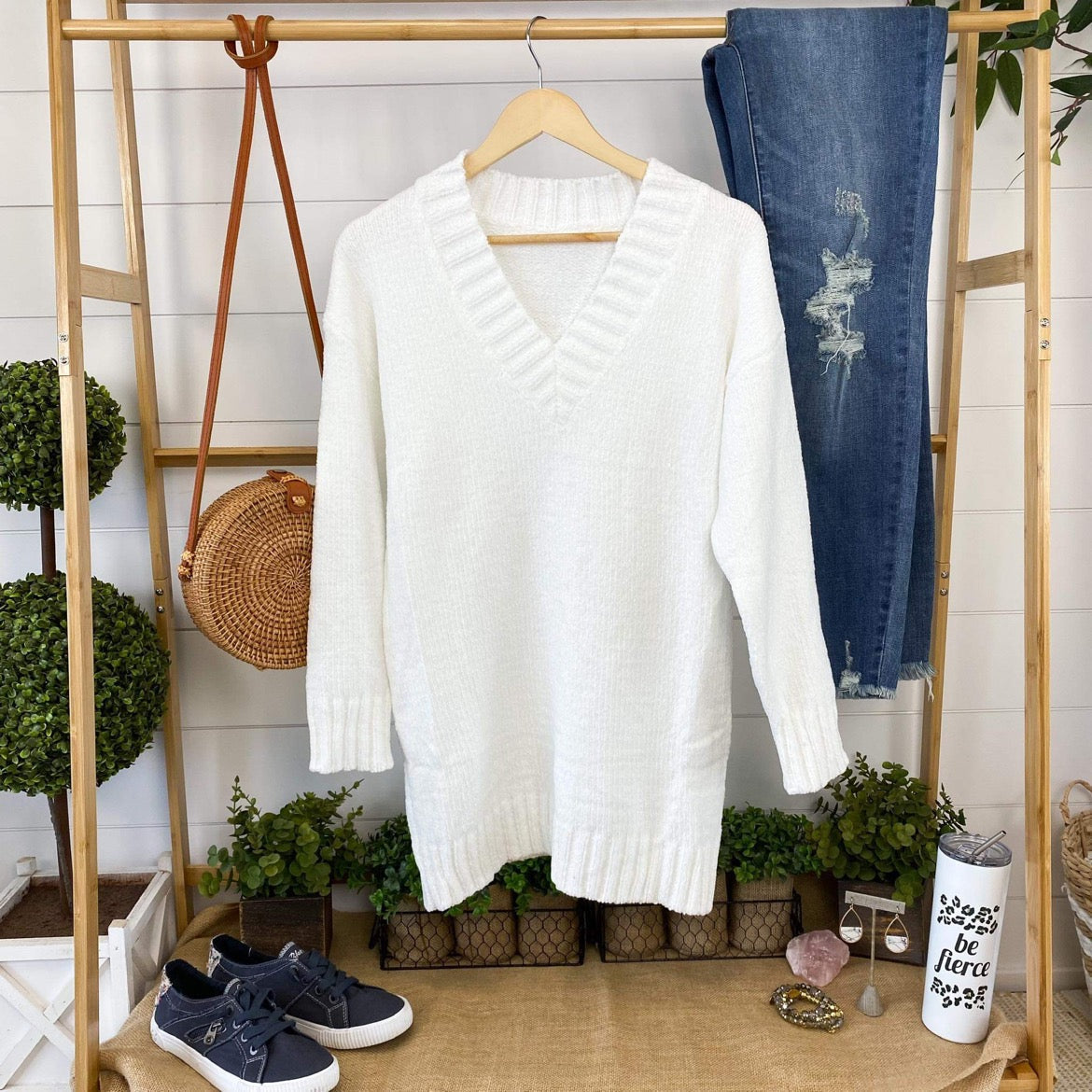 Chenille Tunic Sweater White