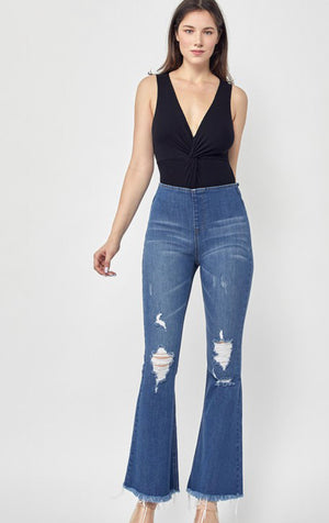Downtown Vintage Distressed Pull On Flares