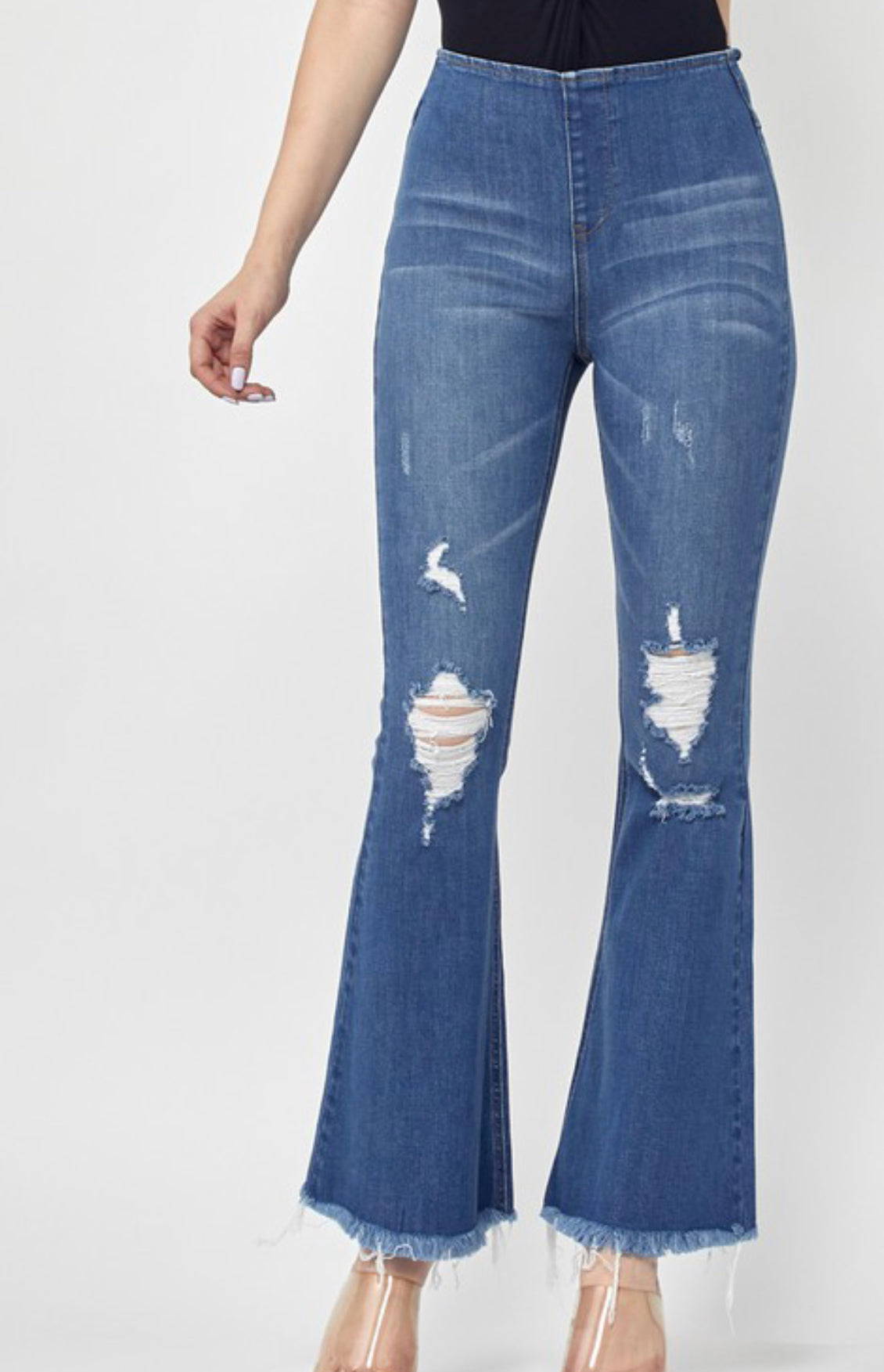 Downtown Vintage Distressed Pull On Flares
