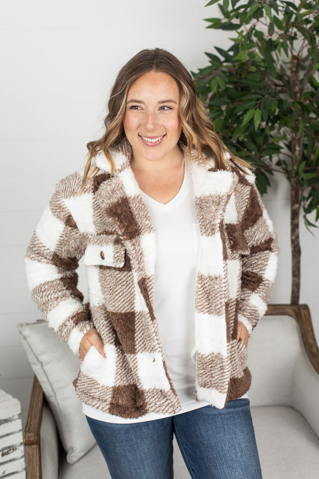 $20 Fundraiser Sherpa Shaket- Tan Plaid