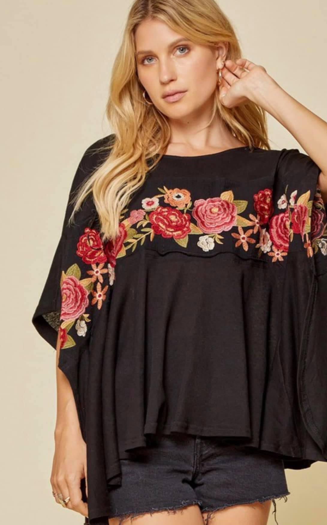 Forever & Always Embroidery Poncho Top