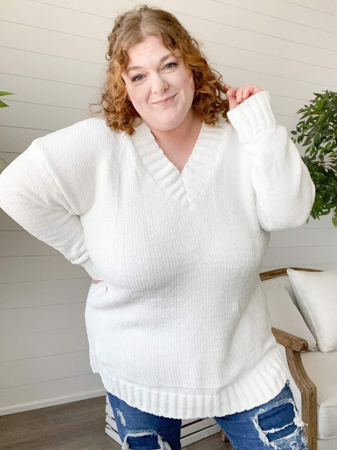 Chenille Tunic Sweater White