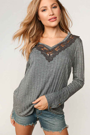 Stevie Lace Accent Long sleeve Top