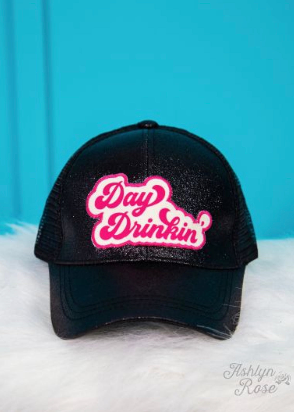 Day Drinkin' Patch on Black Glitter High-Ponytail Hat