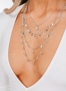 Multi Boho Layered Necklace Silver