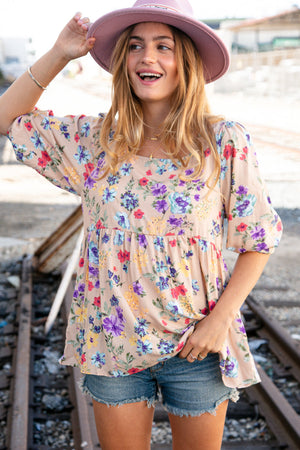 Spring Fling Taupe Floral Top