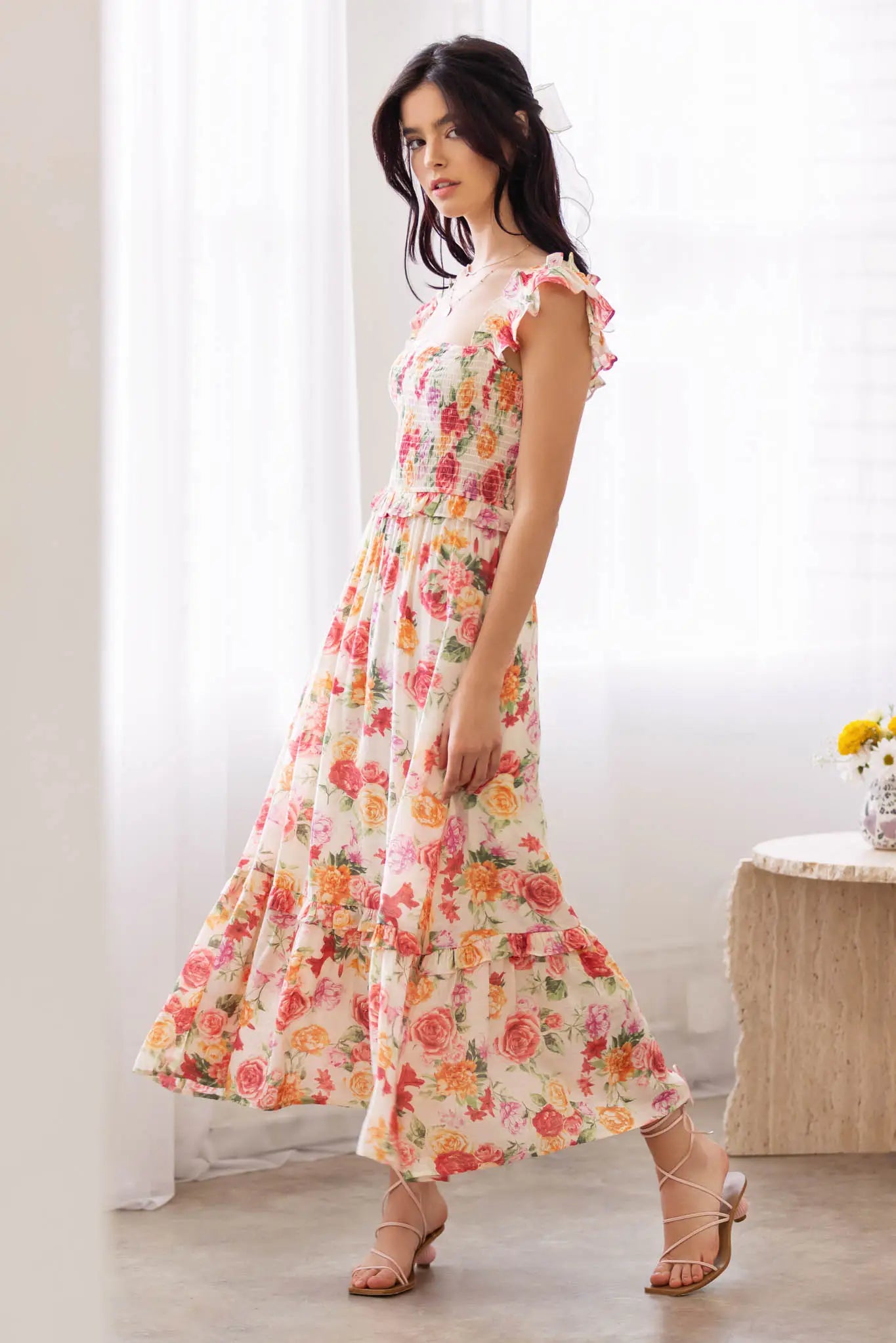 Eleanor Ivory Floral Smocked Dress