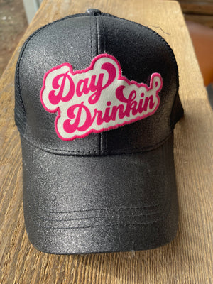 Day Drinkin' Patch on Black Glitter High-Ponytail Hat